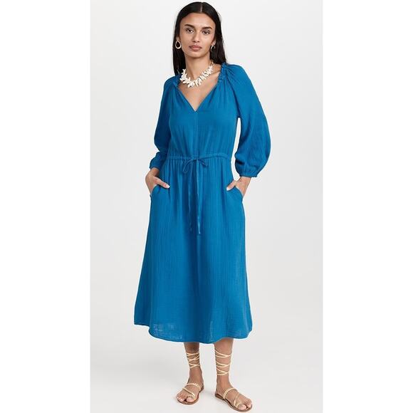 Velvet Graham Spencer Dress Womens Small Blue Audrey Midi Lagenlook Boho Cottage - Picture 1 of 15